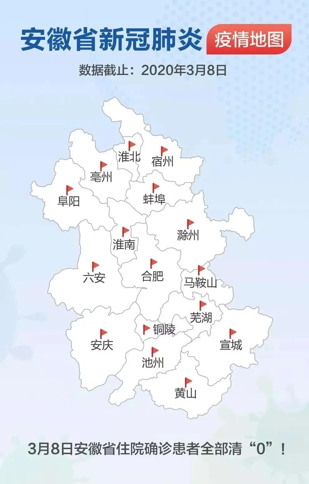 安徽省最新"疫情地图":住院确诊患者全部清"0"!